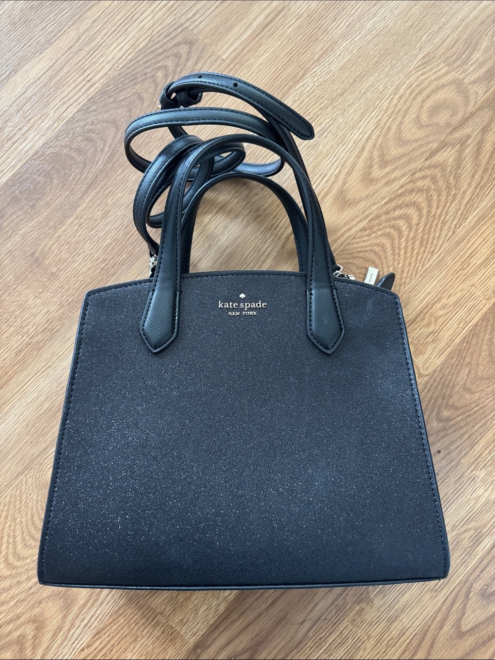 Kate Spade black glitter tinsel satchel Crossbody handbag